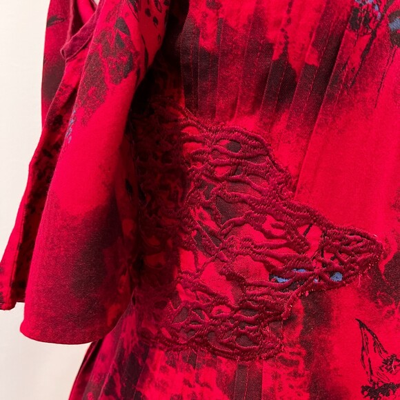 Free People Red Paint Splatter Mini Dress Cold Shoulder Embroidered Pleated 4 - Picture 7 of 10